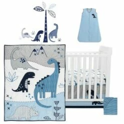 Brand new 🔥 Lambs & Ivy Baby Dino Blue/White Dinosaur Nursery 6-Piece Crib Bedding Set 🔔