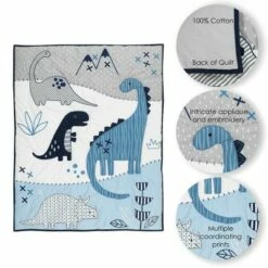 Brand new 🔥 Lambs & Ivy Baby Dino Blue/White Dinosaur Nursery 6-Piece Crib Bedding Set 🔔 -Quilts Online Shop unnamed file 106