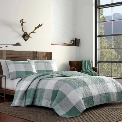 Cheap ⭐ Boulder Plaid Reversible Quilt & Sham Set - Eddie Bauer Green 🤩 3 Cheap ⭐ Boulder Plaid Reversible Quilt & Sham Set - Eddie Bauer Green 🤩