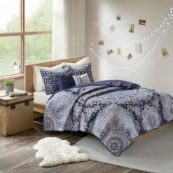 Outlet ⌛ Intelligent Design Willow Boho Coverlet Set Blue 🧨