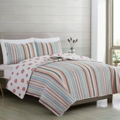 Hot Sale 😀 Great Bay Home Key Largo Coastal Beach Reversible Quilt Set 🔔