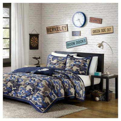 Buy π― Mi Zone Liam Camouflage Print Quilted Coverlet Set - Blue π 8 Buy π― Mi Zone Liam Camouflage Print Quilted Coverlet Set - Blue π - Image 6