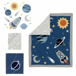 Cheap 🤩 Lambs & Ivy Milky Way Space Galaxy 4-Piece Baby Nursery Crib Bedding Set - Blue/Gray 🛒