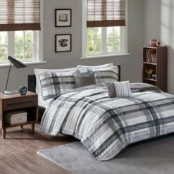 Outlet 💯 Intelligent Design Slate Plaid Coverlet Set Black 🔔