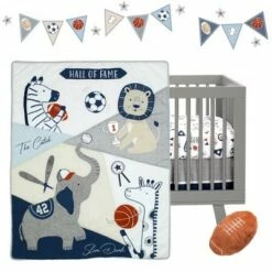 Best reviews of 🤩 Lambs & Ivy Hall of Fame Sports Animals 5-Piece Crib Bedding Set - Gray/Blue ✨