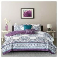 Discount 🎁 Intelligent Design Camryn Medallion Printed Quilt Set Purple 😀