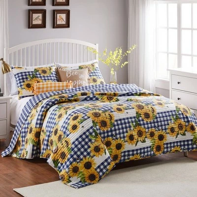 Outlet β Sunflower Quilt & Sham Set Gold/Blue - Greenland Home Fashions π 5 Outlet β Sunflower Quilt & Sham Set Gold/Blue - Greenland Home Fashions π - Image 3