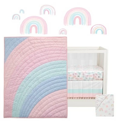 Outlet ✨ Lambs & Ivy Watercolor Pastel Pink/Mint Rainbow 5-Piece Baby Crib Bedding Set ✨ 3 Outlet ✨ Lambs & Ivy Watercolor Pastel Pink/Mint Rainbow 5-Piece Baby Crib Bedding Set ✨