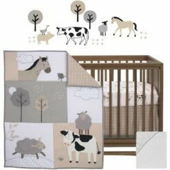 Top 10 🔥 Lambs & Ivy Baby Farm Animals 5-Piece White/Taupe Baby Crib Bedding Set 😀