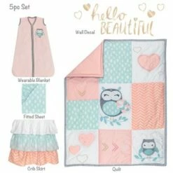 Flash Sale 💯 Lambs & Ivy Sweet Owl Dreams Pink Heart Nursery 5-Piece Baby Crib Bedding Set 🛒