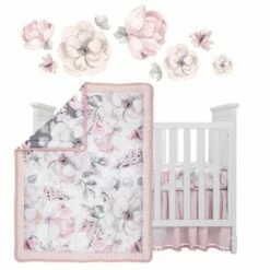 New 🔥 Lambs & Ivy Signature Botanical Baby Watercolor Floral 4-Piece Crib Bedding Set ⭐
