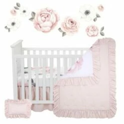 Best Pirce ✔️ Lambs & Ivy Floral Garden Watercolor/Pink Linen 5-Piece Baby Crib Bedding Set 🛒