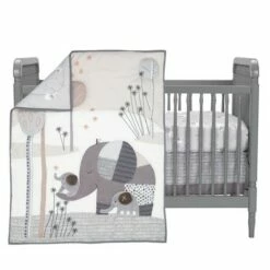 New 💯 Bedtime Originals Elephant Love Gray 3-Piece Nursery Baby Crib Bedding Set 👍