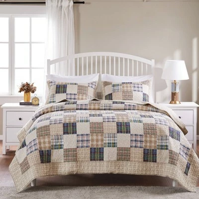 New ⭐ Oxford Quilt & Sham Set Beige/Blue - Greenland Home Fashions 🔔 6 New ⭐ Oxford Quilt & Sham Set Beige/Blue - Greenland Home Fashions 🔔 - Image 4