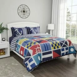 Hot Sale 👍 Hastings Home Mariner/Nautical Coastal Reversible Quilt Set Multicolored 🔥