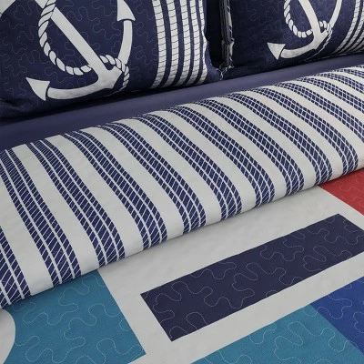 Hot Sale 👍 Hastings Home Mariner/Nautical Coastal Reversible Quilt Set Multicolored 🔥 5 Hot Sale 👍 Hastings Home Mariner/Nautical Coastal Reversible Quilt Set Multicolored 🔥 - Image 3