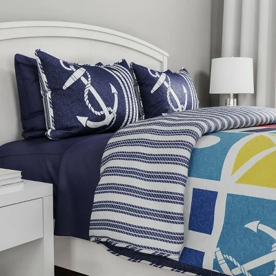 Hot Sale 👍 Hastings Home Mariner/Nautical Coastal Reversible Quilt Set Multicolored 🔥 6 Hot Sale 👍 Hastings Home Mariner/Nautical Coastal Reversible Quilt Set Multicolored 🔥 - Image 4