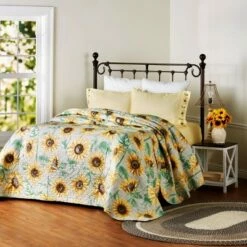Cheap ❤️ The Lakeside Collection Lakeside Sunflower Rustic Farmhouse Quilted Blanket - Floral Bed Accent 🎉 -Quilts Online Shop unnamed file 3240