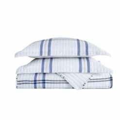 Best deal 🔔 London Fog Kent Plaid Quilt Set White/blue 💯