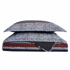 Cheap ✨ London Fog Warren Stripe Quilt Set Gray/black ❤️
