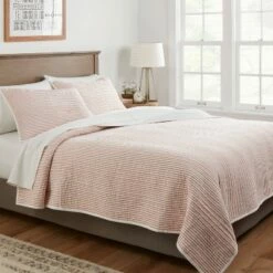 Discount 🌟 Reversible Cotton Stripe Quilt - Threshold™ Light Gray ⌛