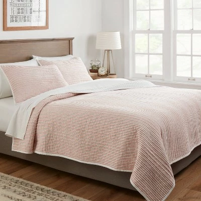 Discount 🌟 Reversible Cotton Stripe Quilt - Threshold™ Light Gray ⌛ 3 Discount 🌟 Reversible Cotton Stripe Quilt - Threshold™ Light Gray ⌛