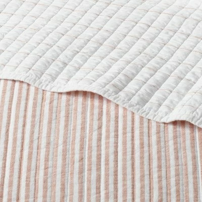Discount 🌟 Reversible Cotton Stripe Quilt - Threshold™ Light Gray ⌛ 6 Discount 🌟 Reversible Cotton Stripe Quilt - Threshold™ Light Gray ⌛ - Image 4