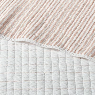 Discount 🌟 Reversible Cotton Stripe Quilt - Threshold™ Light Gray ⌛ 7 Discount 🌟 Reversible Cotton Stripe Quilt - Threshold™ Light Gray ⌛ - Image 5