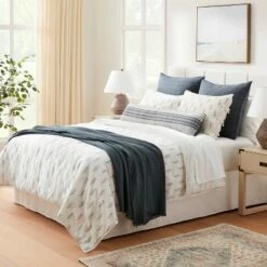 Budget 🤩 Threshold Designed W/Studio McGee Lofty Cotton Slub Wood Block Floral Quilt White - Threshold™ designed with Studio McGee ⭐
