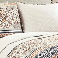 Deals 👍 Lush Decor Nesco Quilt Navy/ Coral 3 Piece Set - Lush Décor 🎁