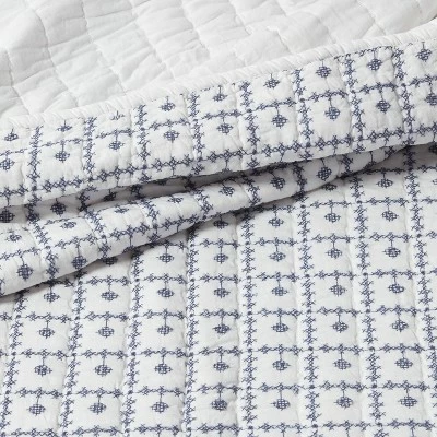 Discount ⌛ Embroidered Grid Quilt Blue - Threshold 🔥 5 Discount ⌛ Embroidered Grid Quilt Blue - Threshold 🔥 - Image 3