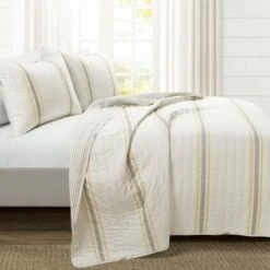 Wholesale ✔️ Lush Decor Farmhouse Stripe Reversible Cotton Quilt & Sham Set - Lush Décor Dark Gray 🧨