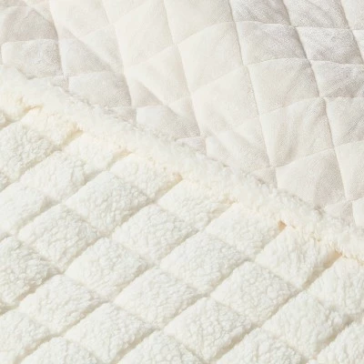 Buy 🔥 Sherpa & Plush Reversible Quilt - Threshold™ Cream 🔔 7 Buy 🔥 Sherpa & Plush Reversible Quilt - Threshold™ Cream 🔔 - Image 5