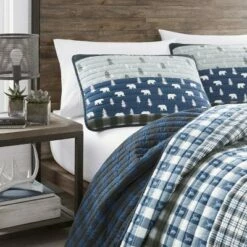 Hot Sale 😀 Creek Plaid Reversible Quilt Set Blue - Eddie Bauer 🔔