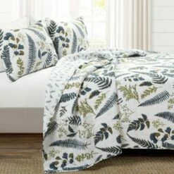 Promo 🔔 Lush Decor Devonia Reversible Oversized Cotton Quilt Set White/Green - Lush Décor ⭐