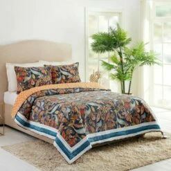 Brand new 👍 Peacock Garden Quilt & Sham Set Blue/Orange - Dena Home ✔️ -Quilts Online Shop unnamed file 4119