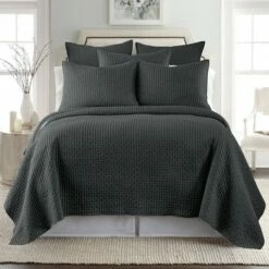 Hot Sale 🎉 Solid Quilt and Sham Set - The Industrial Shop Dark Gray 🌟