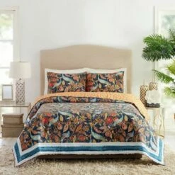 Brand new 👍 Peacock Garden Quilt & Sham Set Blue/Orange - Dena Home ✔️ -Quilts Online Shop unnamed file 4127