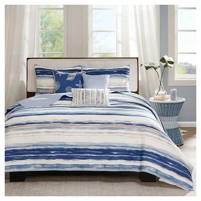 Budget ๐ Madison Park Fairbanks Beach Striped Quilted Coverlet Set Blue - 6pc โญ 3 Budget ๐ Madison Park Fairbanks Beach Striped Quilted Coverlet Set Blue - 6pc โญ