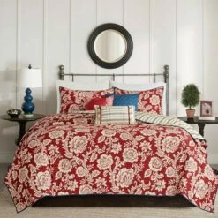 Best reviews of 🔥 Madison Park Rose Cotton Twill Reversible Coverlet Set Red 😍