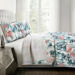 Best deal 💯 Lush Decor Blue & Coral Zuri Floral Quilt Set - Lush Décor 🔔