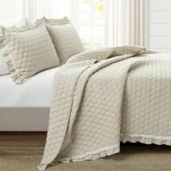 Best deal 👏 Lush Decor 3pc Ella Lace Ruffle Quilt Set - Lush Décor Light Gray 👍