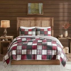 Cheap ✨ Woolrich Tulsa Oversized Plaid Print Cotton Quilt Set Red/gray 🛒