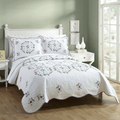 Top 10 🤩 Modern Heirloom Gwen Quilt Set White/Lavender 😍 6 Top 10 🤩 Modern Heirloom Gwen Quilt Set White/Lavender 😍 - Image 4