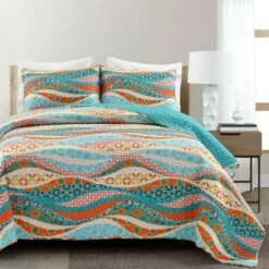Buy 🎉 Lush Decor Hailey Watercolor Wave Quilt Set - Lush Décor Multicolor ⌛