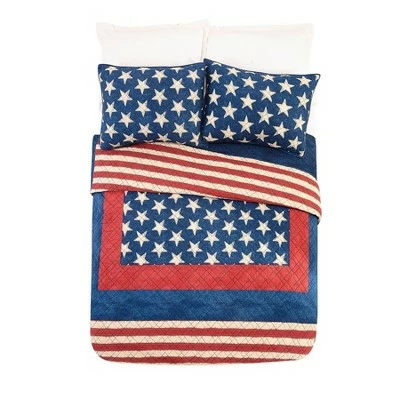 Promo 🤩 3pc Americana Patch Quilt Set Blue/Red - Modern Heirloom ✨ 3 Promo 🤩 3pc Americana Patch Quilt Set Blue/Red - Modern Heirloom ✨