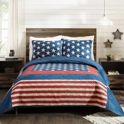 Promo 🤩 3pc Americana Patch Quilt Set Blue/Red - Modern Heirloom ✨ 13 Promo 🤩 3pc Americana Patch Quilt Set Blue/Red - Modern Heirloom ✨ - Image 11