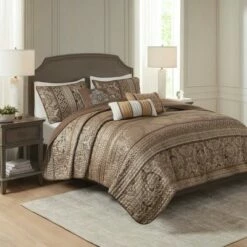 Cheap ⌛ Madison Park Mirage 6pc Polyester Jacquard Quilted Coverlet Bedding Set Brown/gold 😀