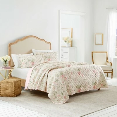Buy ⭐ Laura Ashley Breezy Floral Quilt Sham Set Pink ⌛ 3 Buy ⭐ Laura Ashley Breezy Floral Quilt Sham Set Pink ⌛