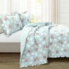 Promo 👍 Lush Decor Cottage Floral Ruffle Reversible Oversized Quilt Set Blue/Blush - Lush Décor 🛒